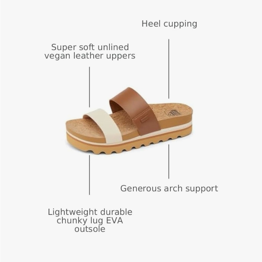Reef Cushion Vista High Platform Sandals in Choc Duo Size 7 like new - Picture 8 of 9